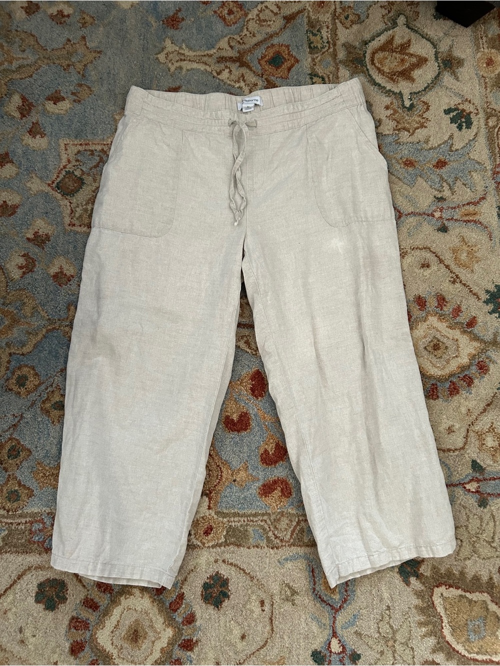 Claiborne Light Beige Linen Drawstring Chinos